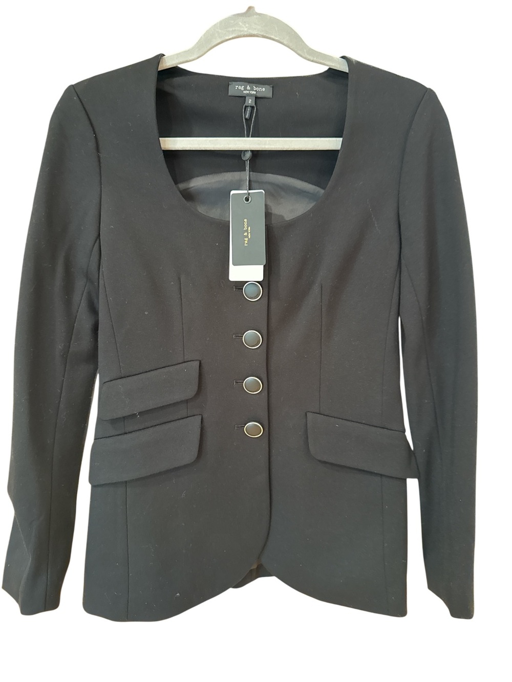 rag & bone Black Scoop-Neck Tailored Button Blazer